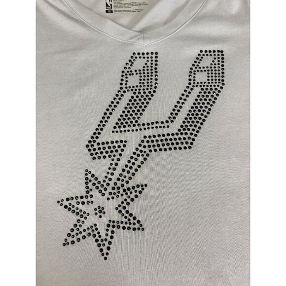 NBA Womens San Antonio Spurs Rhinestone Bedazzled Bling V-Neck Shirt Grey Team - Picture 10 of 12